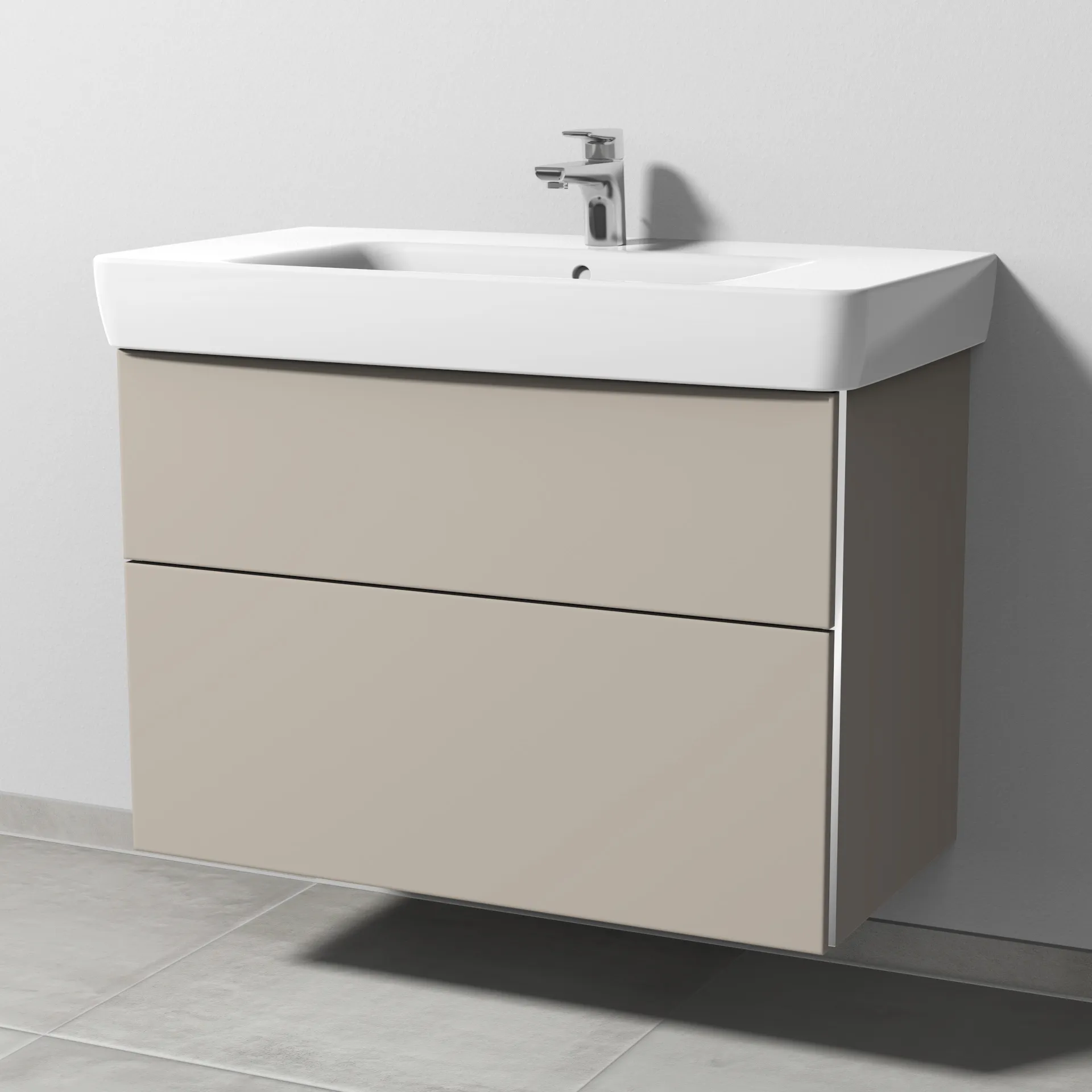 Sanipa Waschtischunterschrank „3way“ passend zu Keramik-Waschtische Renova Plan von Geberit 840 × 588 × 407 mm in Kaschmir (matt), Becken mittig