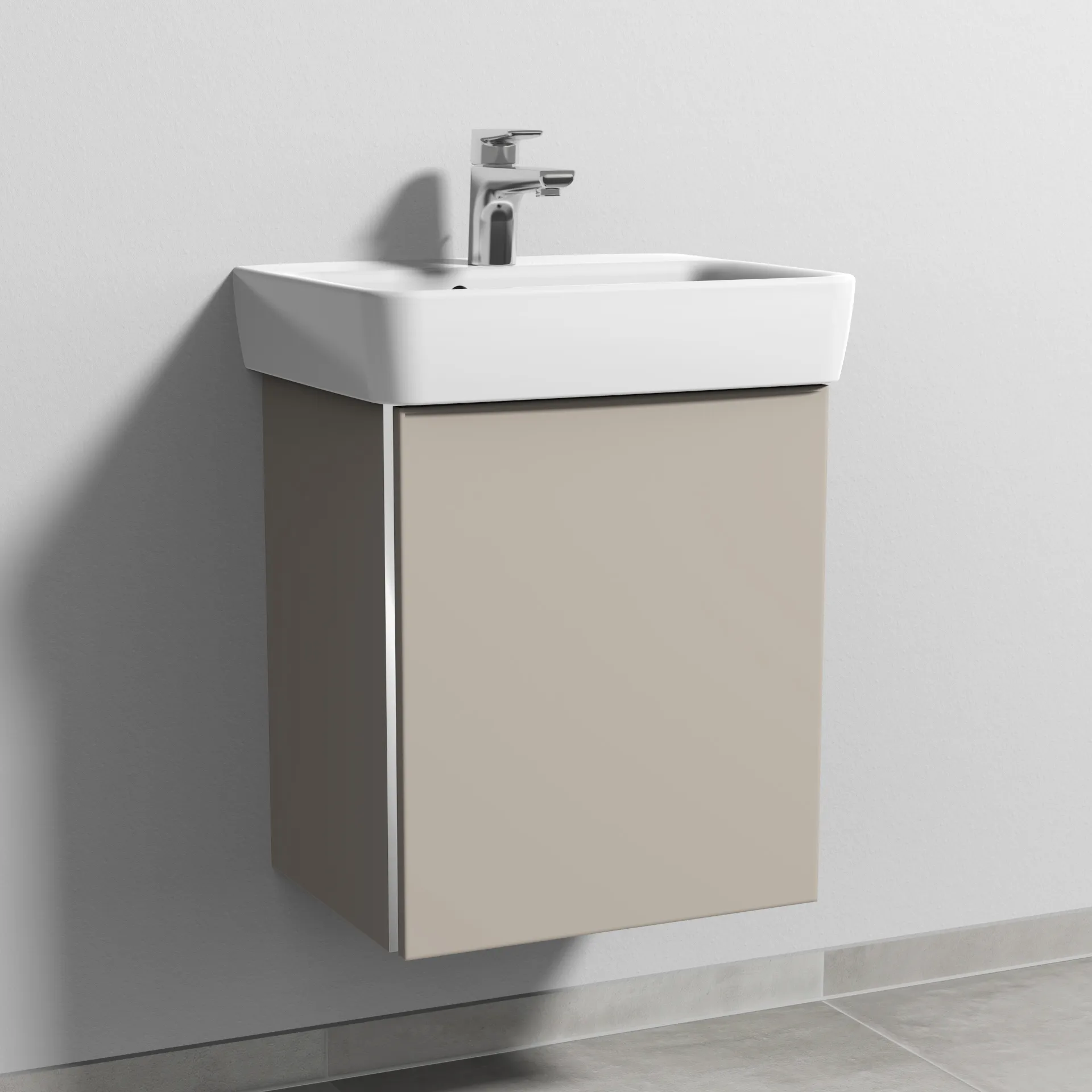 Sanipa Waschtischunterschrank „3way“ passend zu Keramik-Waschtische Renova Plan von Geberit 440 × 520 × 352 mm in Kaschmir (matt), Anschlag rechts