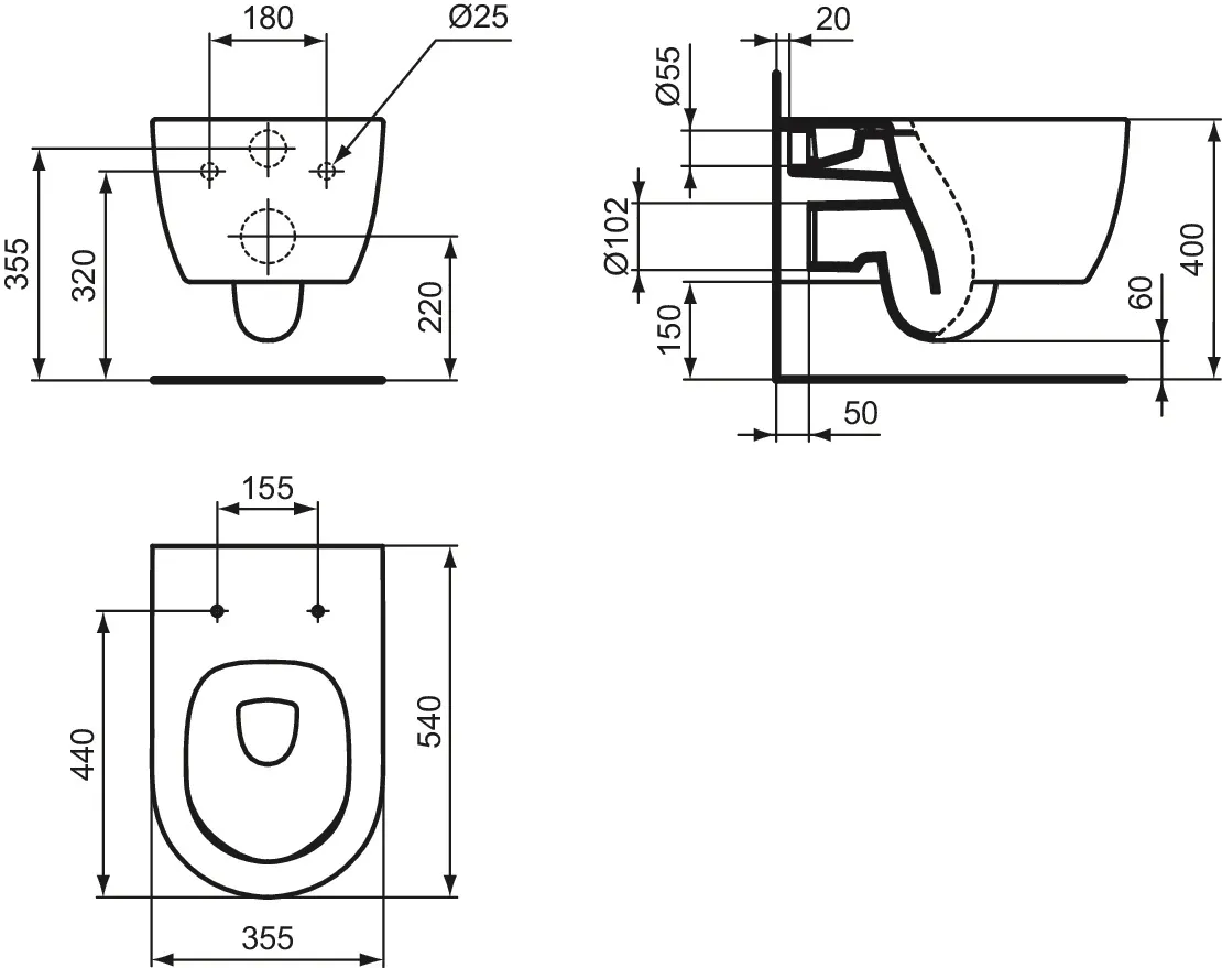 WC „BlendCurve“ 35,5 × 34 × 54 cm in Weiß