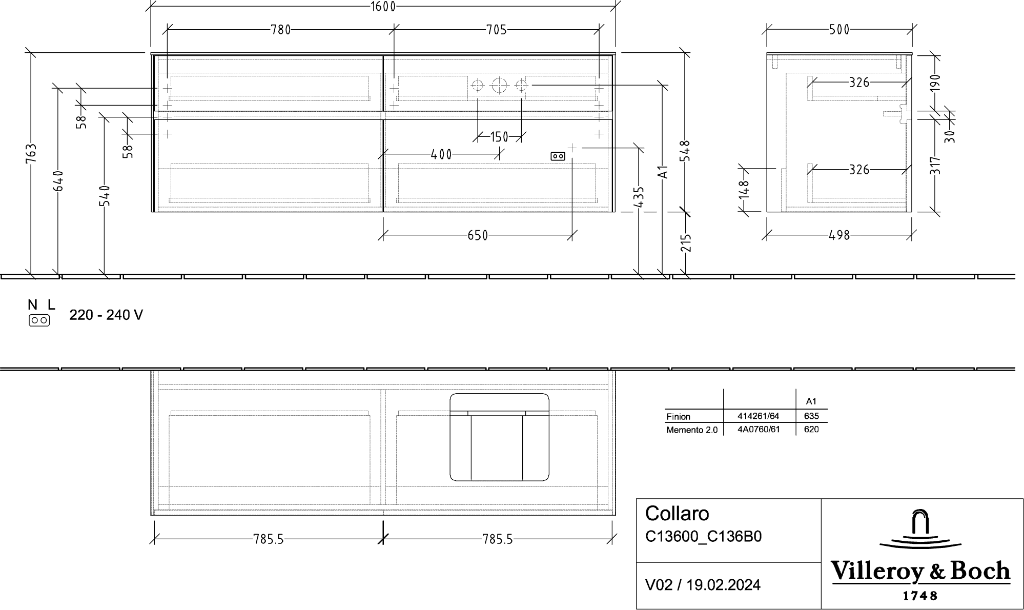 Villeroy & Boch Waschbeckenunterschrank Collaro Arizona Oak, 1600x548x500 mm, Eckig mit SoftClosing, 4 Auszüge