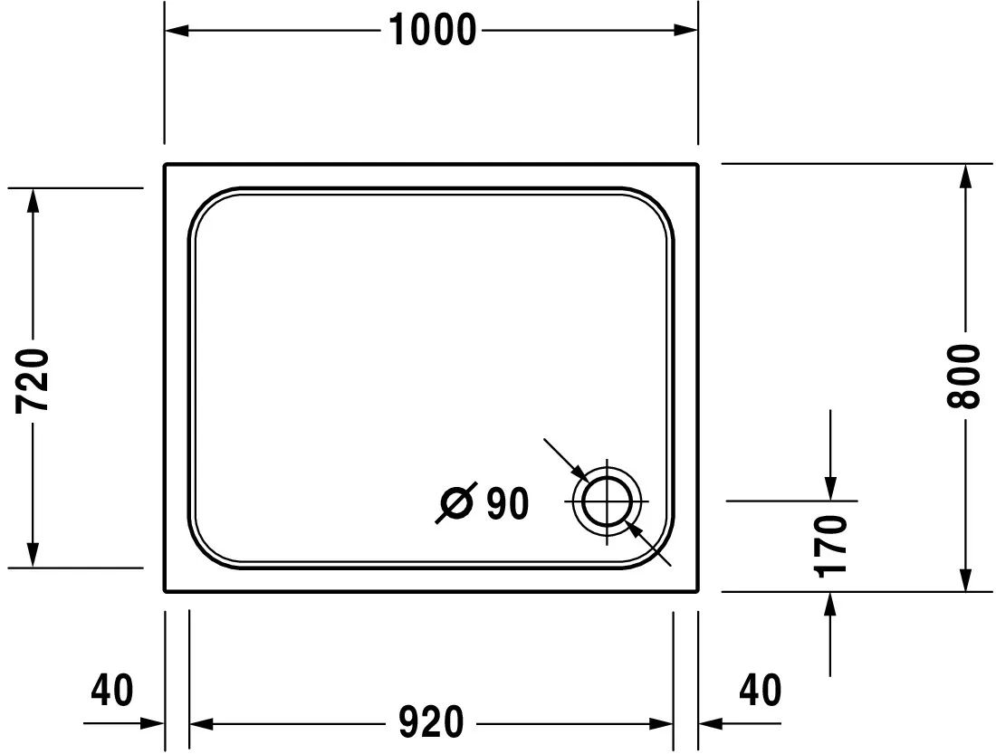 Duravit rechteck Duschwanne „D-Code“ 100 × 80 cm ohne Antislip