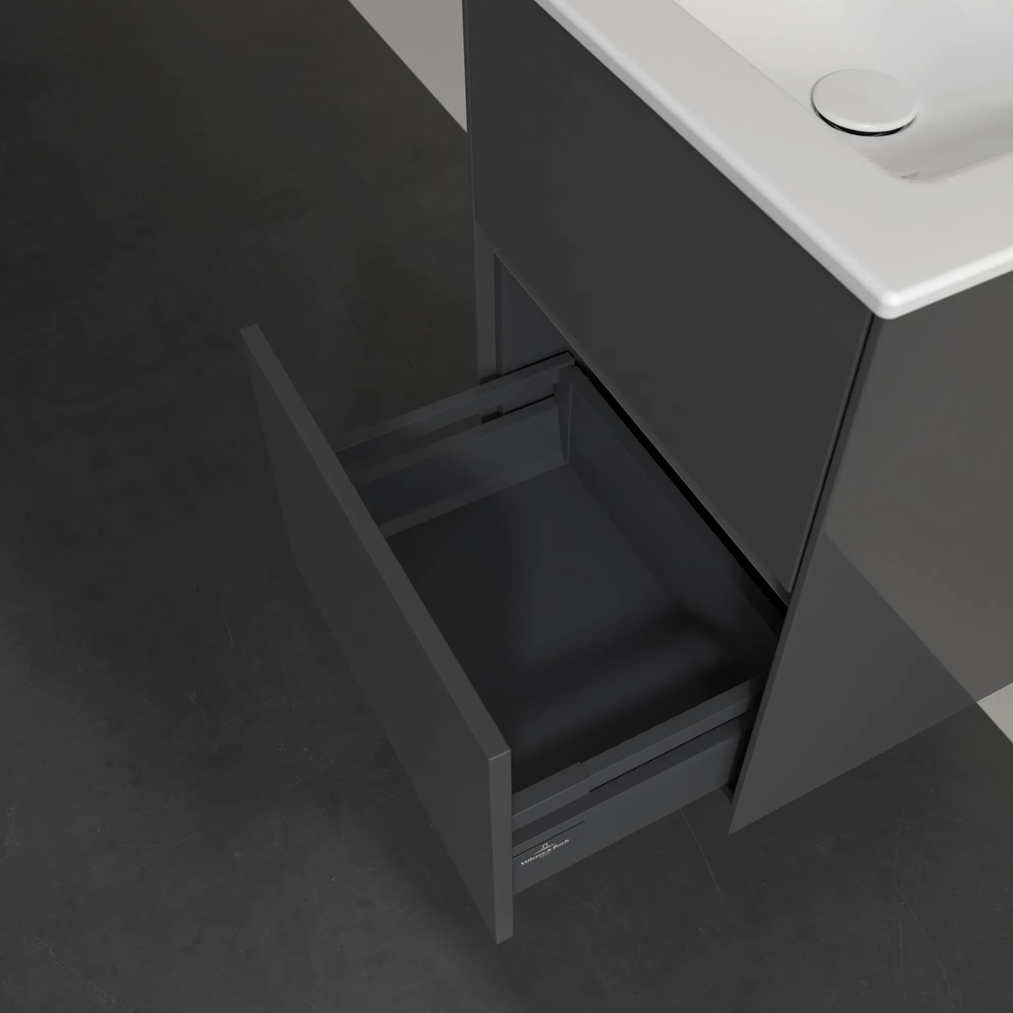 Villeroy & Boch Waschtischunterschrank „Collaro“ 472 × 610 × 404 mm Glossy Grey, mit Beleuchtung, für Becken mittig