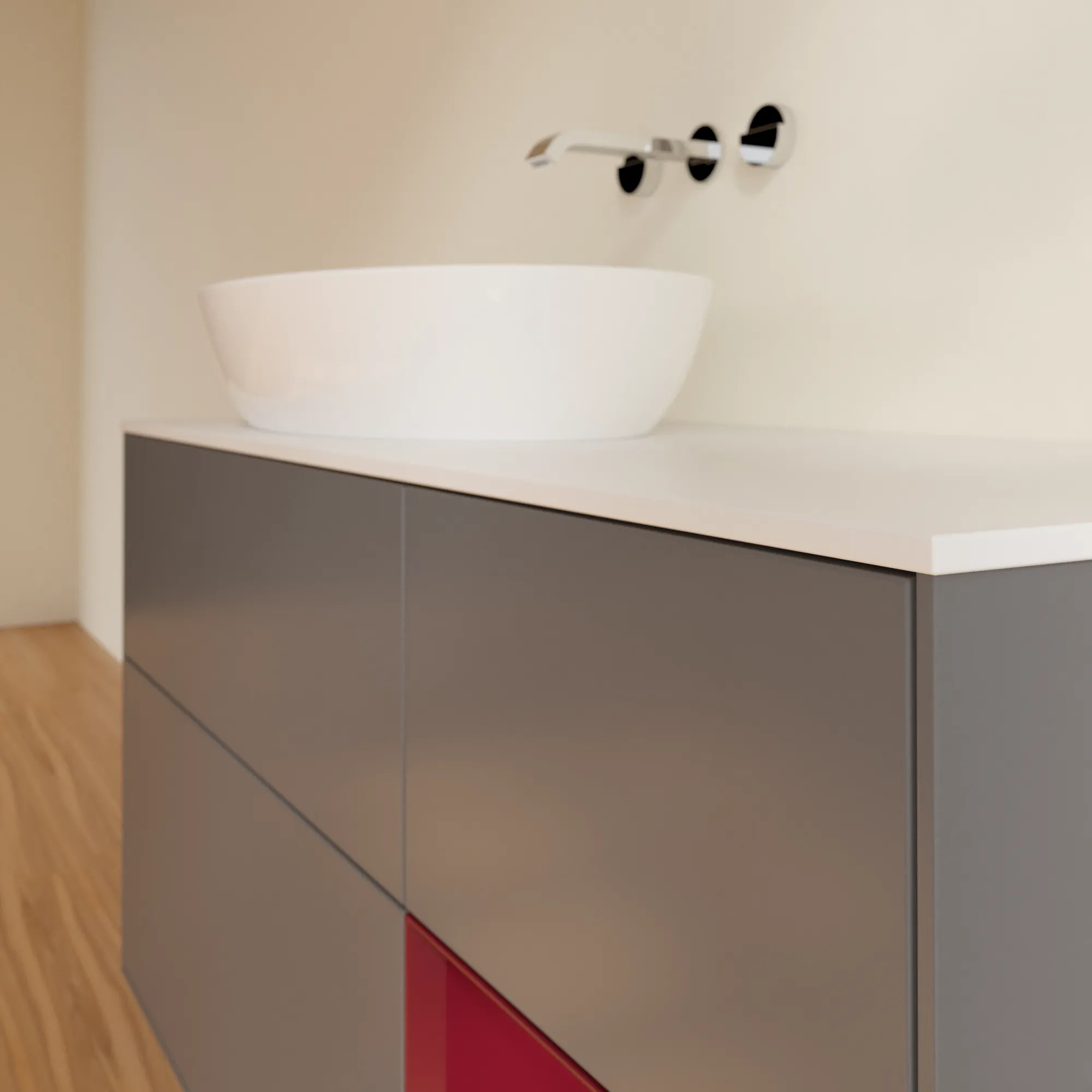 Villeroy & Boch Waschtischunterschrank „Finion“ für Schrankwaschtisch 1200 × 603 × 501 mm Anthracite Matt Lacquer, für Becken links, ohne Hahnlochbohrung
