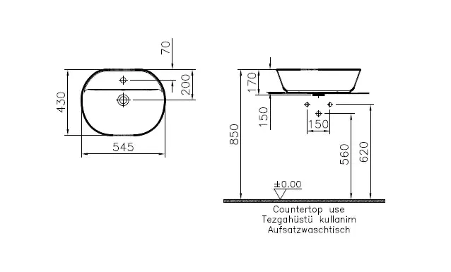 VitrA Geo Aufsatzwaschtisch oval 55 x 43 cm mit Hahnloch und Überlaufloch, Weiß Hochglanz VitrA Geo Aufsatzwaschtisch oval 55 x 43 cm mit Hahnloch und Überlaufloch, Weiß Hochglanz