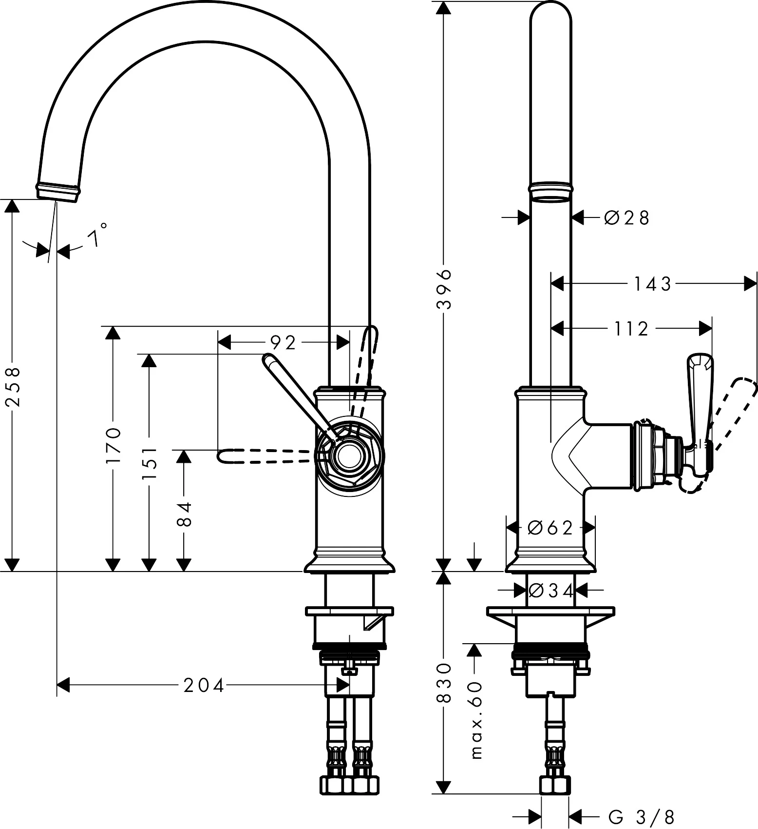 Hansgrohe AXOR Montreux Einhebel-Küchenmischer 260 mit Schwenkauslauf, Chrom