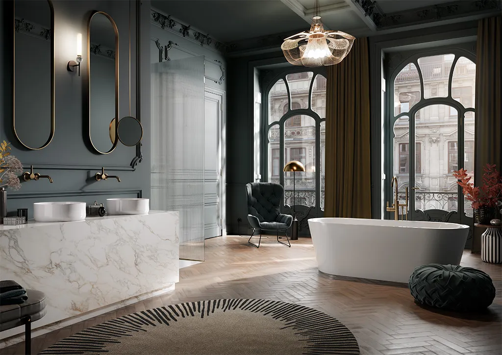 Kaldewei Badewanne „Meisterstück Classic Duo Oval“ vormontiert freistehend oval 170 × 75 cm, links