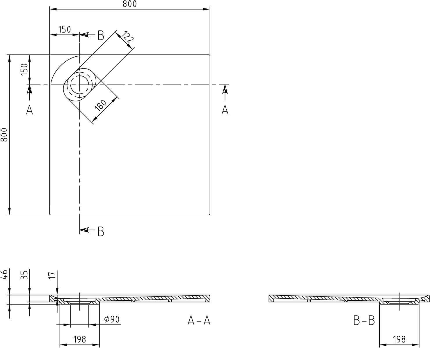 Villeroy & Boch quadratische Duschwanne Ecora 800 x 800 x 35 mm in Weiß Alpin