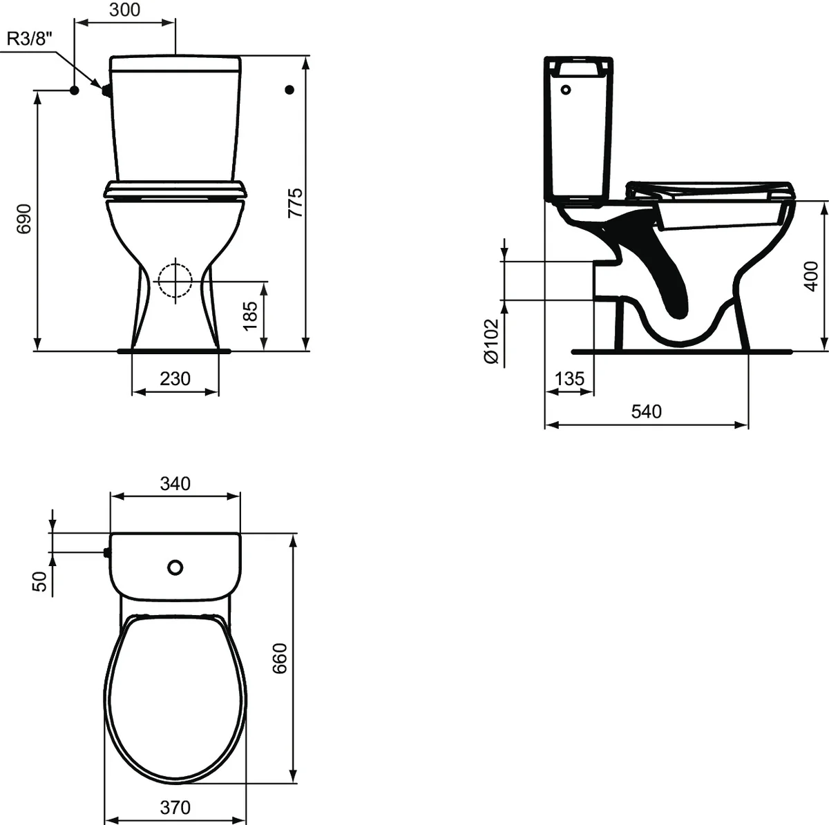 Ideal Standard Eurovit Standtiefspül-WC mit Spülkasten, seitlichem Zulauf und WC-Sitz in Weiß Ideal Standard Eurovit Standtiefspül-WC mit Spülkasten, seitlichem Zulauf und WC-Sitz in Weiß