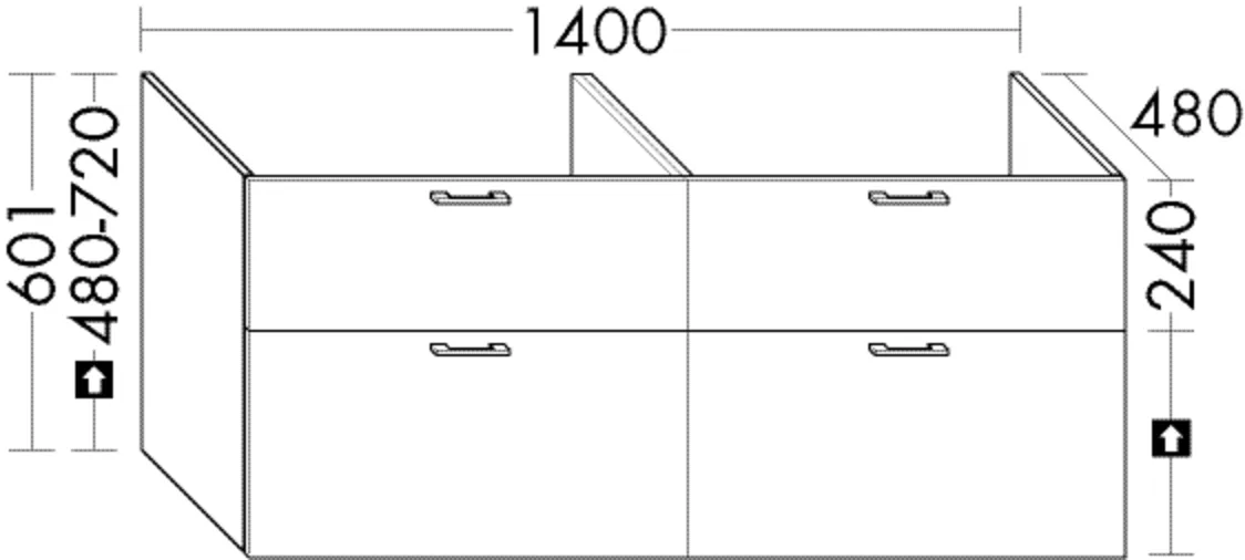 Waschtischunterschrank Sys30 von burgbad - 1400 mm breit, 601 mm hoch, 480 mm tief, mit 1 Schublade oben und 2 Auszügen unten Waschtischunterschrank Sys30 von burgbad - 1400 mm breit, 601 mm hoch, 480 mm tief, mit 1 Schublade oben und 2 Auszügen unten
