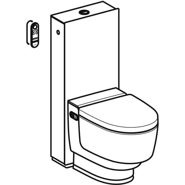 Geberit Stand-Dusch-WC Komplettanlage AquaClean „Mera“ Classic in Glas weiß, Befestigung sichtbar, ohne Spülrand