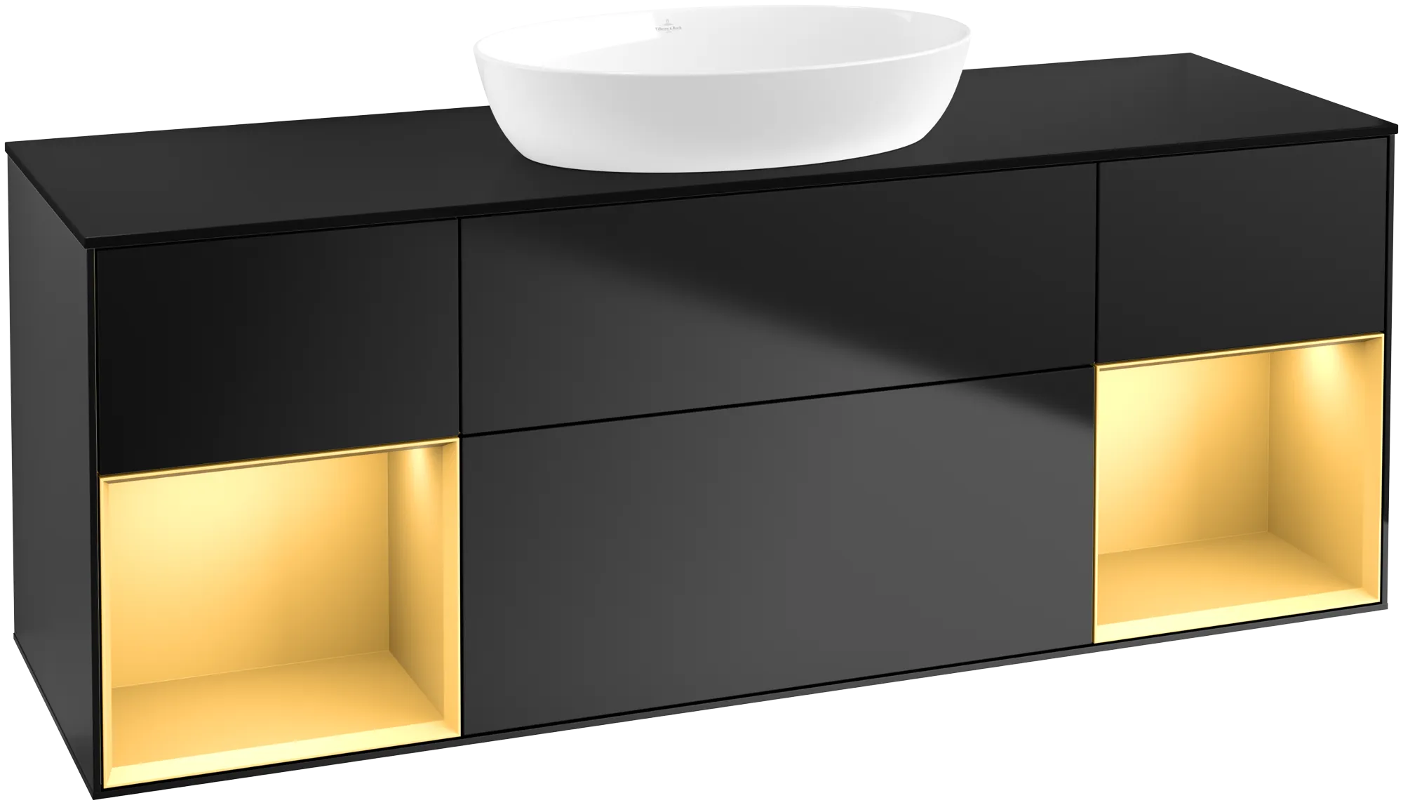 Villeroy & Boch Waschtischunterschrank „Finion“ für Schrankwaschtisch 1600 × 603 × 501 mm Black Matt Lacquer, für Becken mittig, ohne Hahnlochbohrung