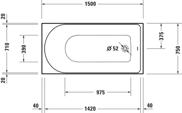 Duravit Badewanne „D-Neo“ rechteck 150 × 75 cm, Fußablauf