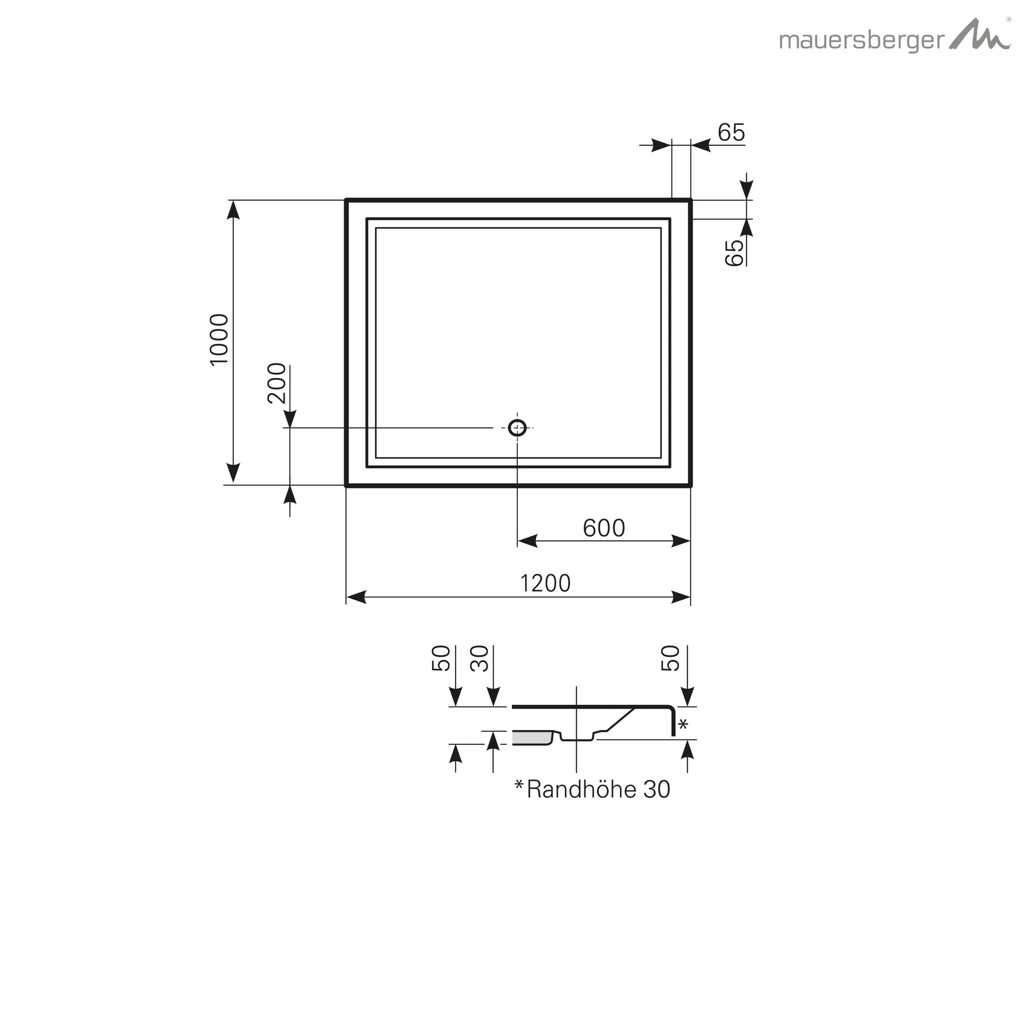 Mauersberger lupina Acryl-Duschwanne lupina 120⁄100 SF 1200x1000x50, Farbgruppe: 2