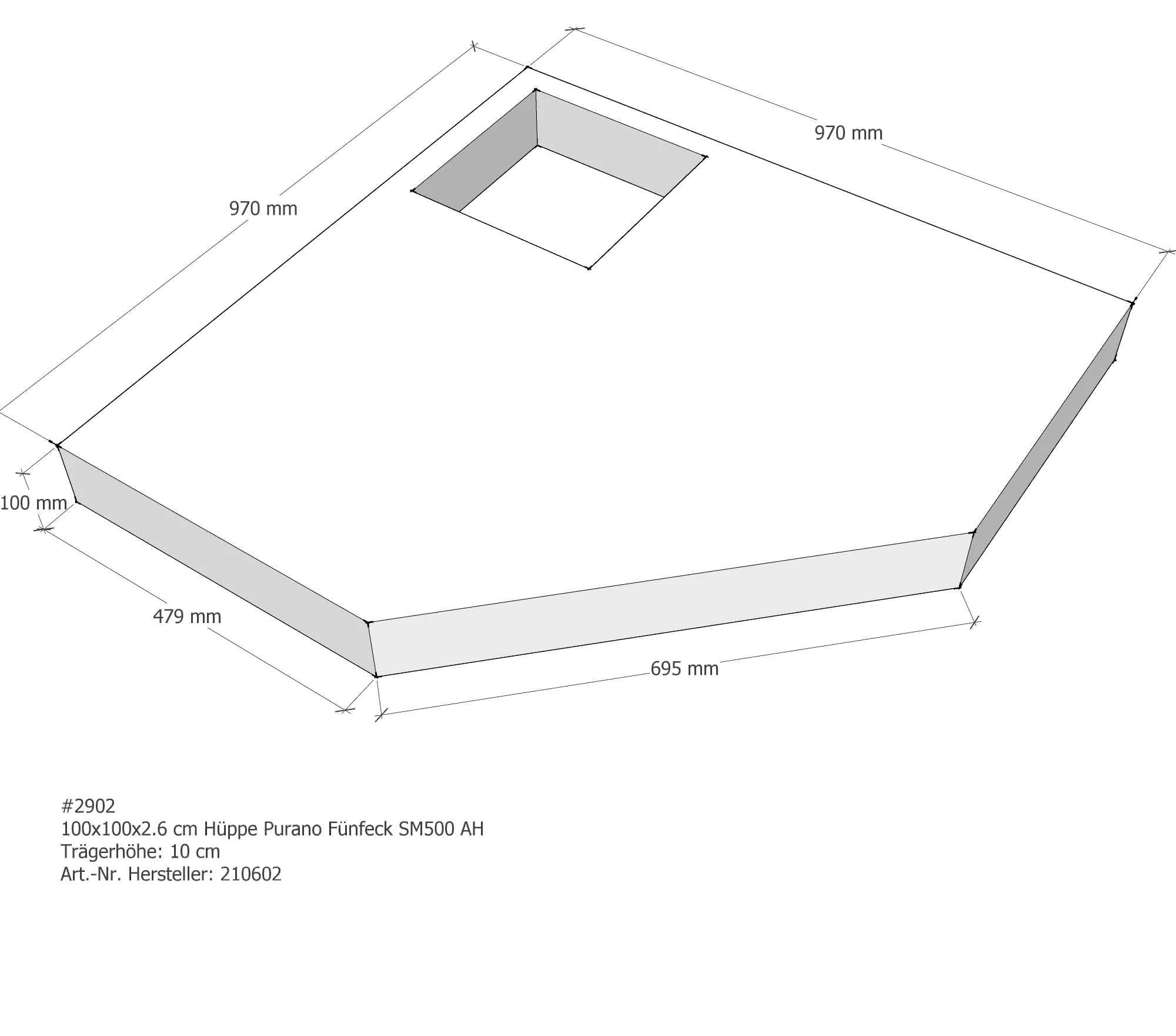 Duschwannenträger für Hüppe Purano 100 × 100 × 2,6 cm Duschwannenträger für Hüppe Purano 100 × 100 × 2,6 cm