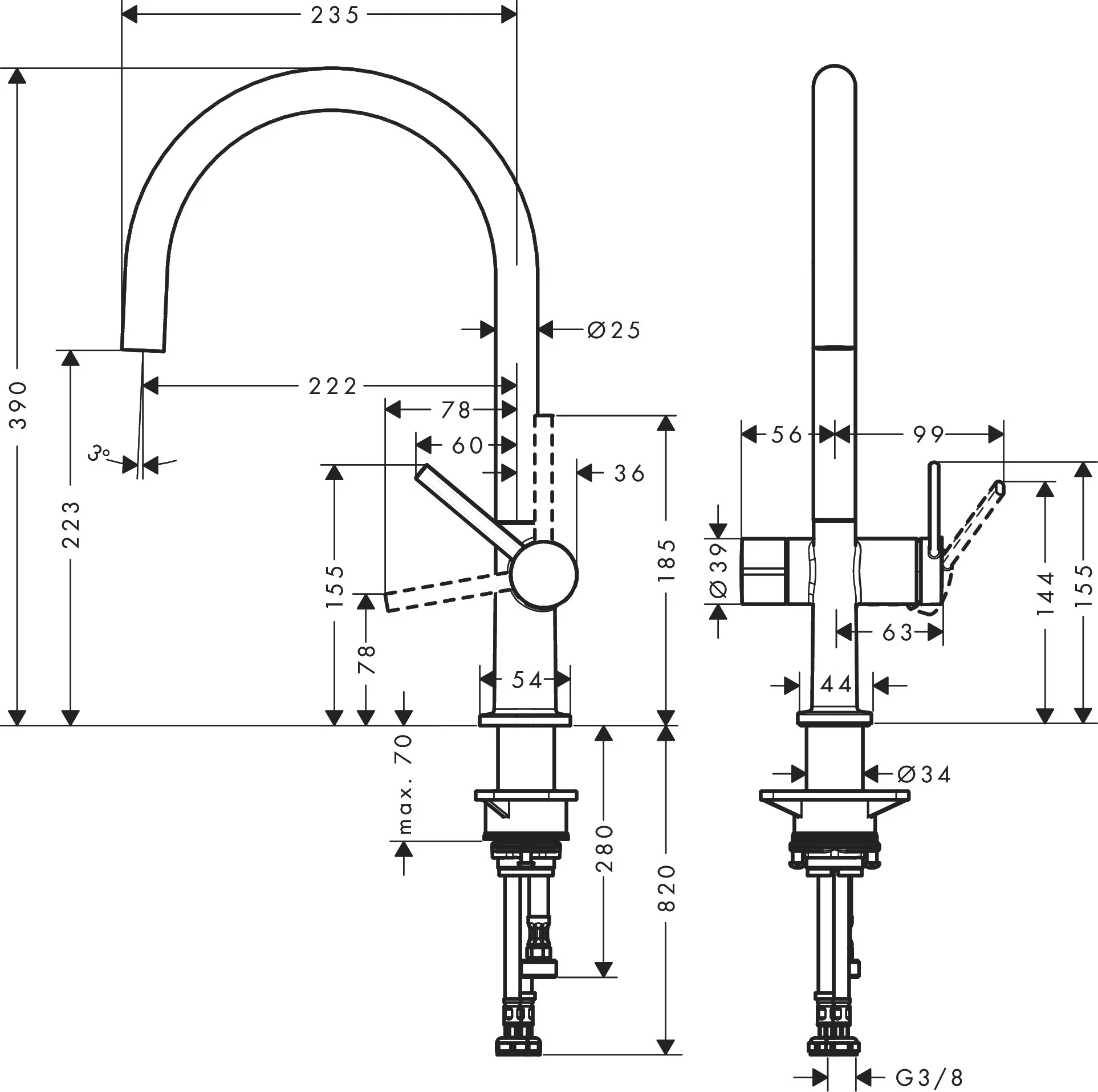 Hansgrohe Talis M54 Einhebel-Küchenmischer 220, Brushed Black Chrome, Schwenkbereich einstellbar in 4 Stufen, Laminarstrahl, Geräteabsperrventil, max. Durchflussmenge 9 l/min bei 3 bar, Keramikmischsystem, für Durchlauferhitzer geeignet