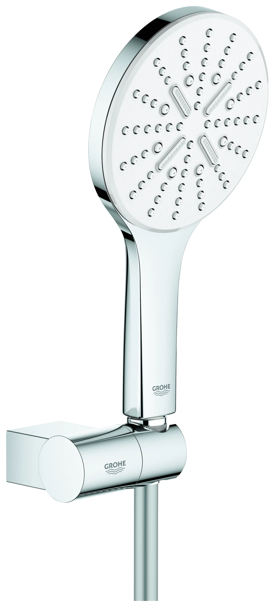 Wandhalterset Rainshower SmartActive 130 26580, 3 Strahlarten, Brauseboden moon white, Wandbrausehalter verstellbar, Brauseschlauch Silverflex 1500 mm, 9,5 l/min, moon white/chrom