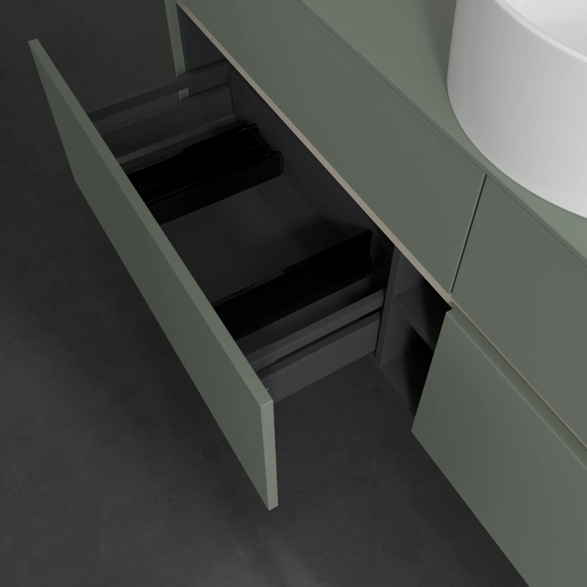 Villeroy & Boch Waschtischunterschrank „Collaro“ 1600 × 548 × 500 mm Soft Green, mit Beleuchtung, für Becken mittig Villeroy & Boch Waschtischunterschrank „Collaro“ 1600 × 548 × 500 mm Soft Green, mit Beleuchtung, für Becken mittig