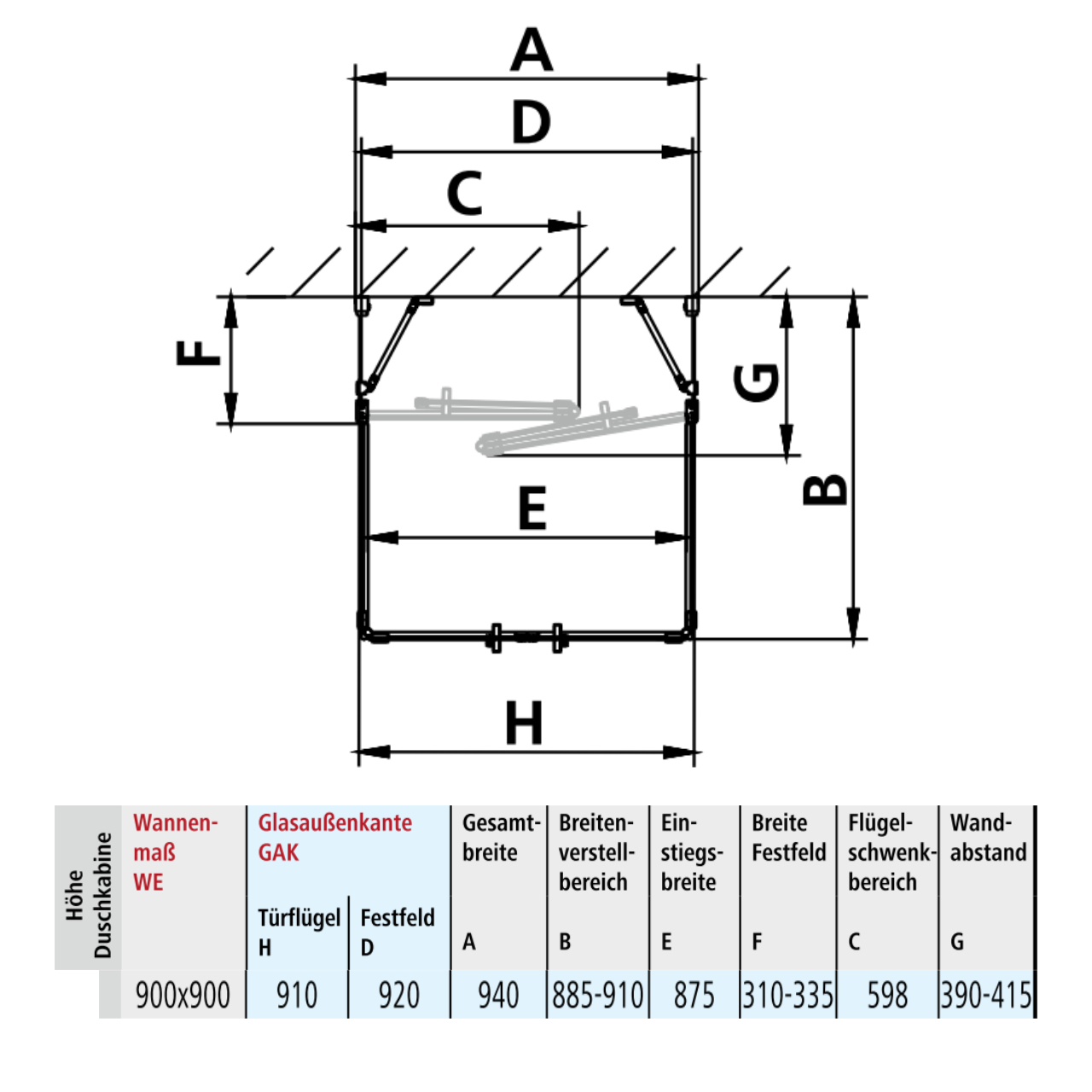 Kermi Duschdesign U-Form-Duschkabine Pendel-Falttüren mit Festfeldern / Festfeld für Nische und Ecke „LIGA“, Drehtür zweiteilig Profile Silber Hochglanz, BV: 885 - 910 mm H: 2000 mm