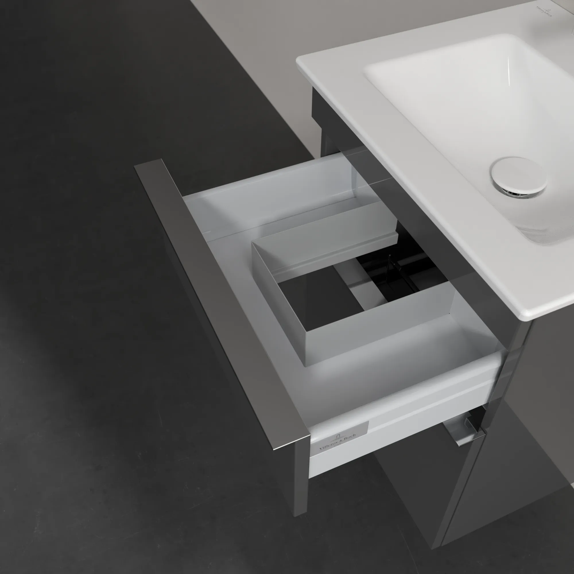 Villeroy & Boch Waschtischunterschrank „Venticello“ für Schrankwaschtisch 466 × 590 × 425 mm Glossy Grey, für Becken mittig