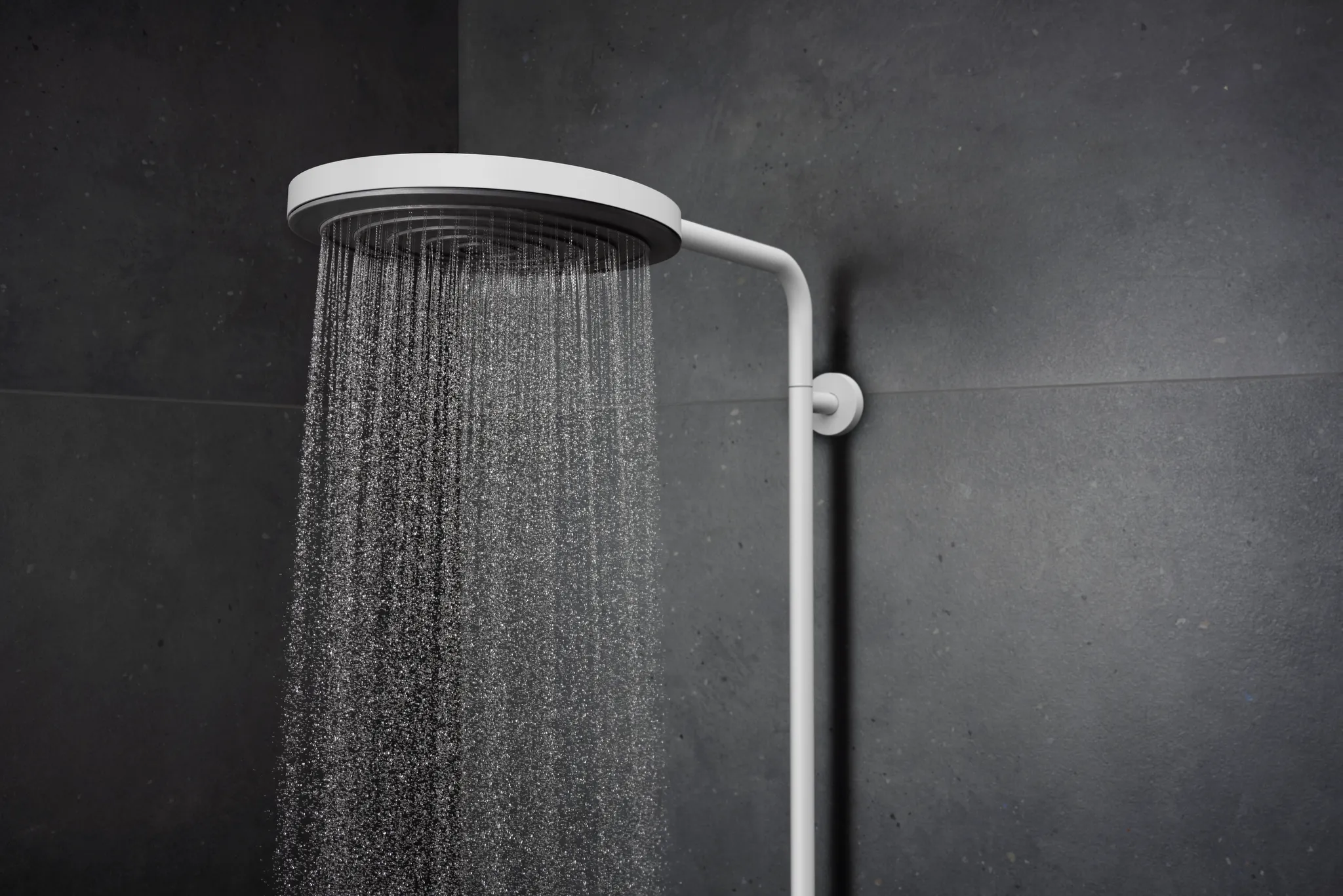 Hansgrohe Pulsify S Puro Showerpipe EcoSmart Aufputz, 1 Strahl, 260 mm Brausekopfgröße, PowderRain Strahlart, graphitfarbene Strahlscheibe, 7 l/min Mindestdurchfluss