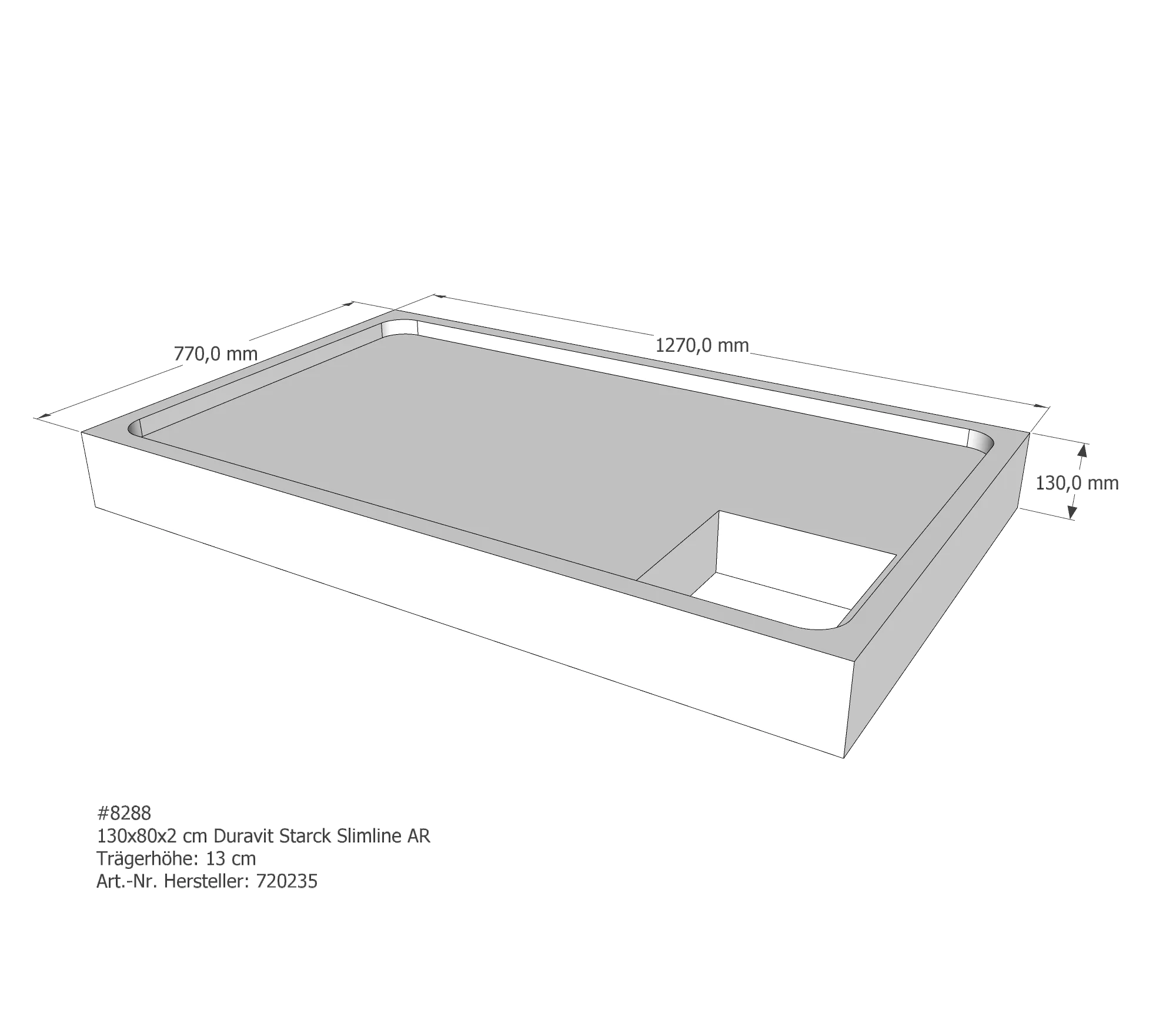 Duschwannenträger für Duravit Starck Slimline 130 × 80 × 2 cm