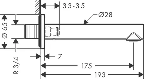 Hansgrohe AXOR Uno Wanneneinlauf gerade, Chrom, Ausladung 175 mm, Wandmontage, max. Durchfluss 19 l/min bei 3 bar, Anschluss DN20