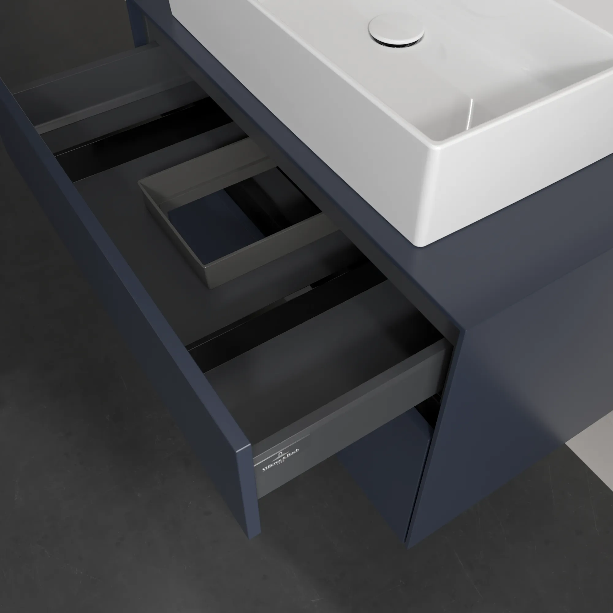 Villeroy & Boch Waschbeckenunterschrank Collaro C12400 Marine Blue, 800x548x500 mm, mit SoftClosing und integrierten Aluminiumgriffen Villeroy & Boch Waschbeckenunterschrank Collaro C12400 Marine Blue, 800x548x500 mm, mit SoftClosing und integrierten Aluminiumgriffen