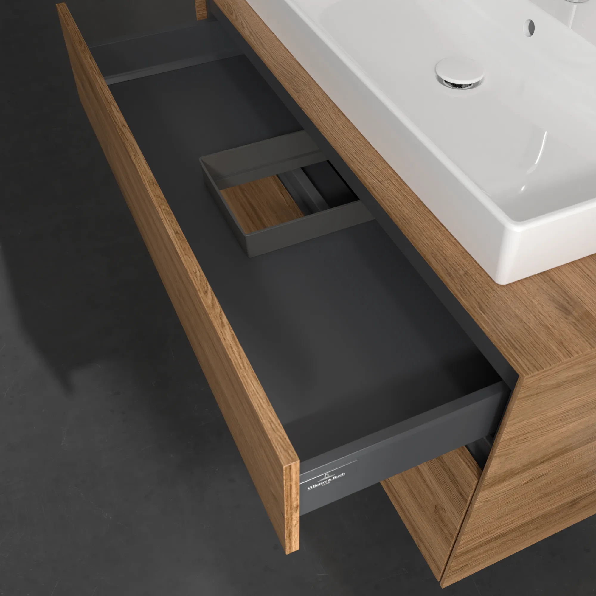 Villeroy & Boch Collaro Waschbeckenunterschrank, eckig, Kansas Oak, 1000x548x500 mm, mit Beleuchtung und SoftClosing Villeroy & Boch Collaro Waschbeckenunterschrank, eckig, Kansas Oak, 1000x548x500 mm, mit Beleuchtung und SoftClosing