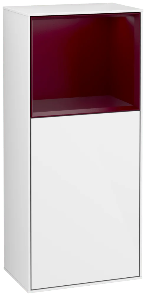 Villeroy & Boch Finion Seitenschrank G510HBGF, glänzend weiß mit rotem Regalelement, 418 x 936 x 270 mm, mit Beleuchtung und Push-to-open Funktion Villeroy & Boch Finion Seitenschrank G510HBGF, glänzend weiß mit rotem Regalelement, 418 x 936 x 270 mm, mit Beleuchtung und Push-to-open Funktion