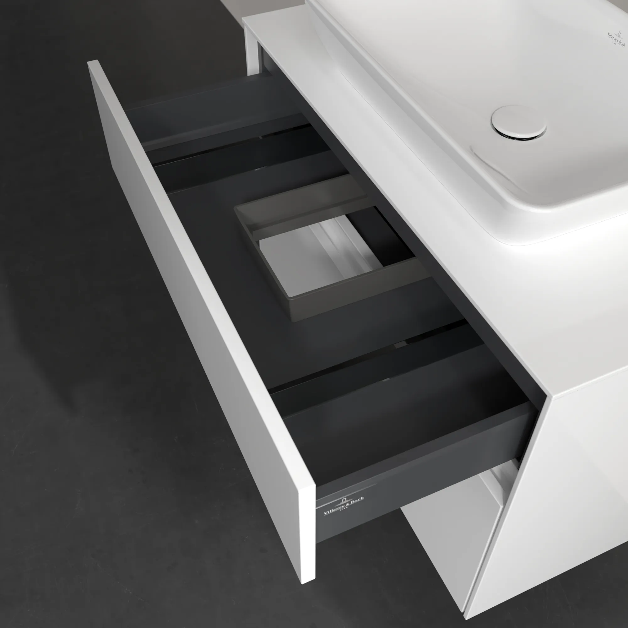 Villeroy & Boch Waschtischunterschrank „Collaro“ 800 × 548 × 500 mm Glossy White, mit Beleuchtung, für Becken mittig