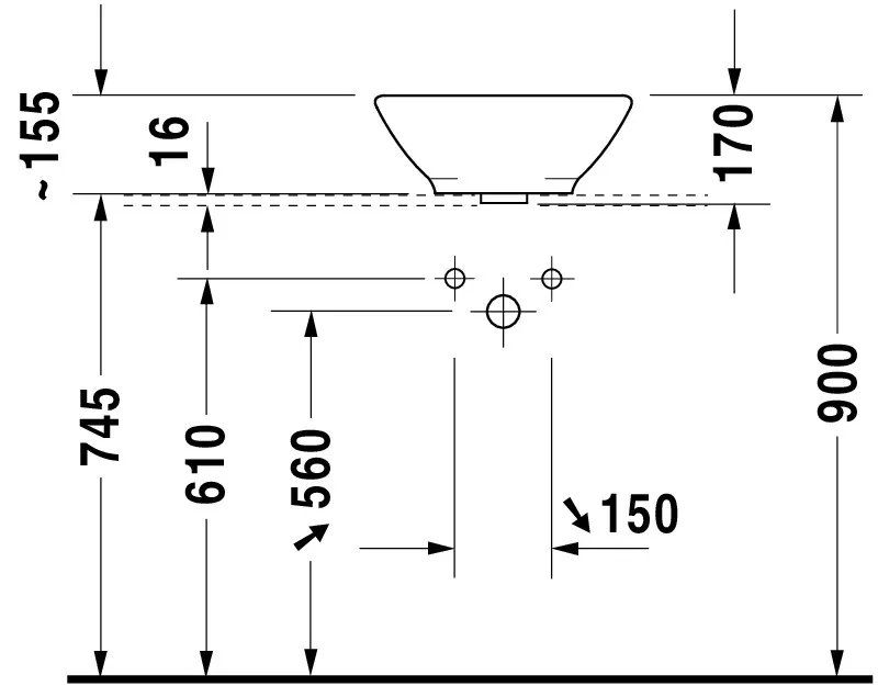 Aufsatzbecken Bacino 420 mm rund, mit ÜL, ohne HLB, weiß