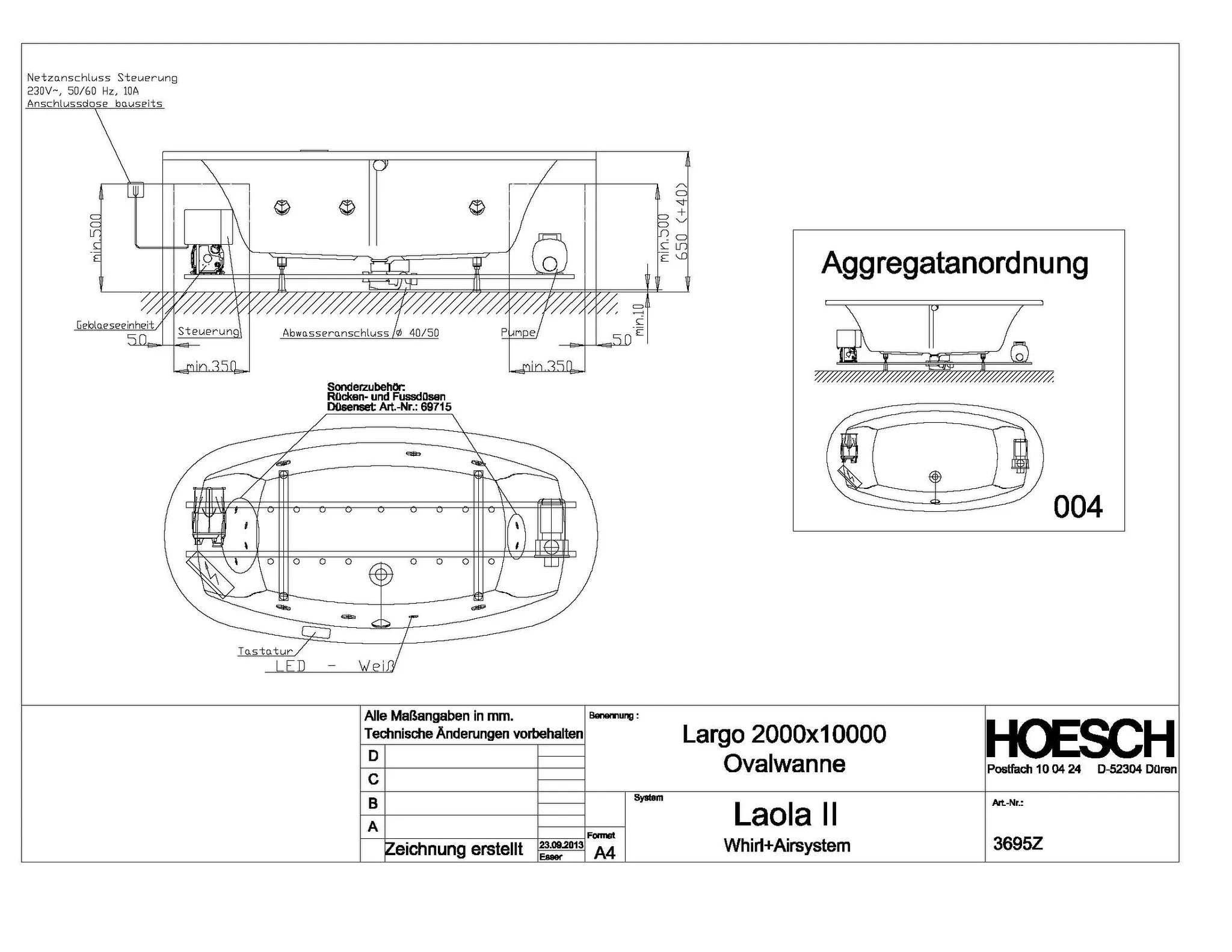 Hoesch Whirlwanne „Largo“ mit Whirlsystem „Laola II“ oval 200 × 100 cm in Weiß Hoesch Whirlwanne „Largo“ mit Whirlsystem „Laola II“ oval 200 × 100 cm in Weiß