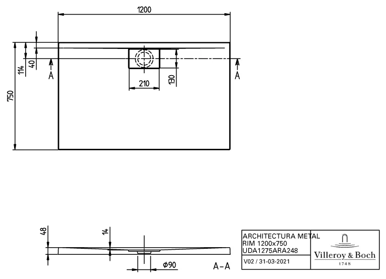 Villeroy & Boch rechteck Duschwanne „Architectura MetalRim“ 120 × 75 cm mit Antirutsch (VILBOgrip), in Weiß Alpin Villeroy & Boch rechteck Duschwanne „Architectura MetalRim“ 120 × 75 cm mit Antirutsch (VILBOgrip), in Weiß Alpin