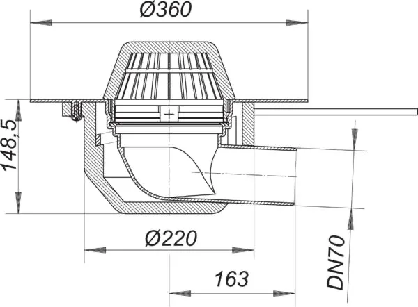 Dachablauf 64 H PVC, beheizt, DN 70