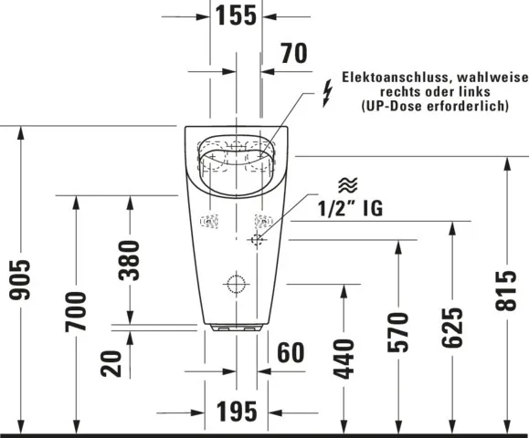 Urinal ME by Starck, Zulauf von hinten rimless, für Batterie, ohne Fliege, weiß Urinal ME by Starck, Zulauf von hinten rimless, für Batterie, ohne Fliege, weiß