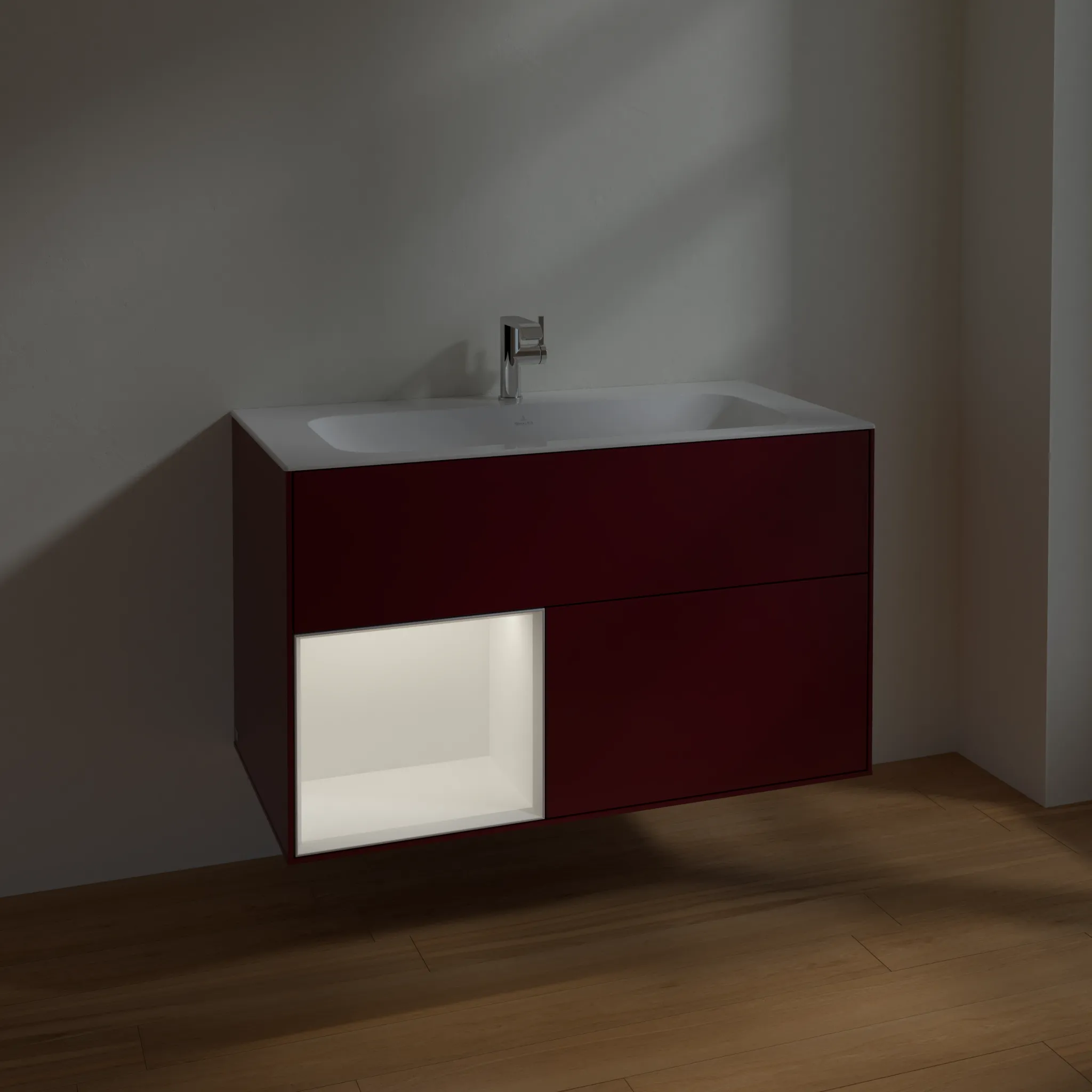 Villeroy & Boch Waschtischunterschrank „Finion“ für Schrankwaschtisch 996 × 591 × 498 mm Peony Matt Lacquer, für Becken mittig Villeroy & Boch Waschtischunterschrank „Finion“ für Schrankwaschtisch 996 × 591 × 498 mm Peony Matt Lacquer, für Becken mittig