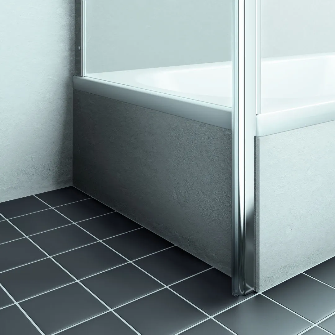 Kermi verkürzte Seitenwand Seitenwand verkürzt auf Badewanne für Ecke „LIGA“ 160 cm Glas Klar, Profile Silber Mattglanz