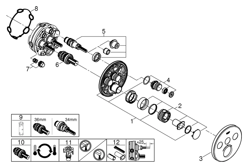 Thermostat Grohtherm SmartControl 29904, mit 3 Absperrventilen, Fertigmontageset für Rapido SmartBox, Wandrosette rund, moon white Thermostat Grohtherm SmartControl 29904, mit 3 Absperrventilen, Fertigmontageset für Rapido SmartBox, Wandrosette rund, moon white