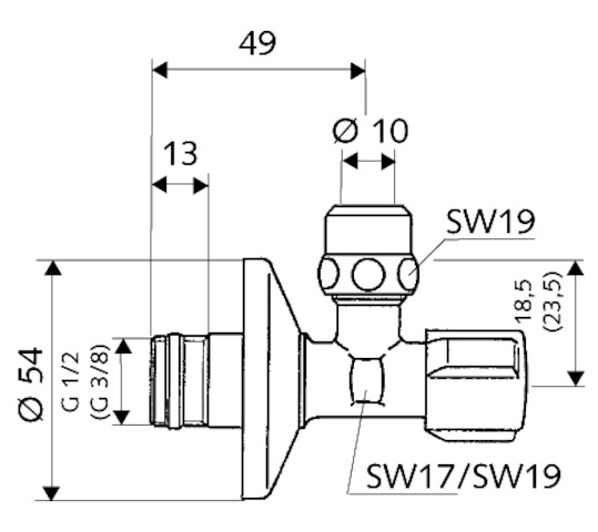 Eckventil 1/2" mit Schubrosette verchromt mit Längenausgleich Schell