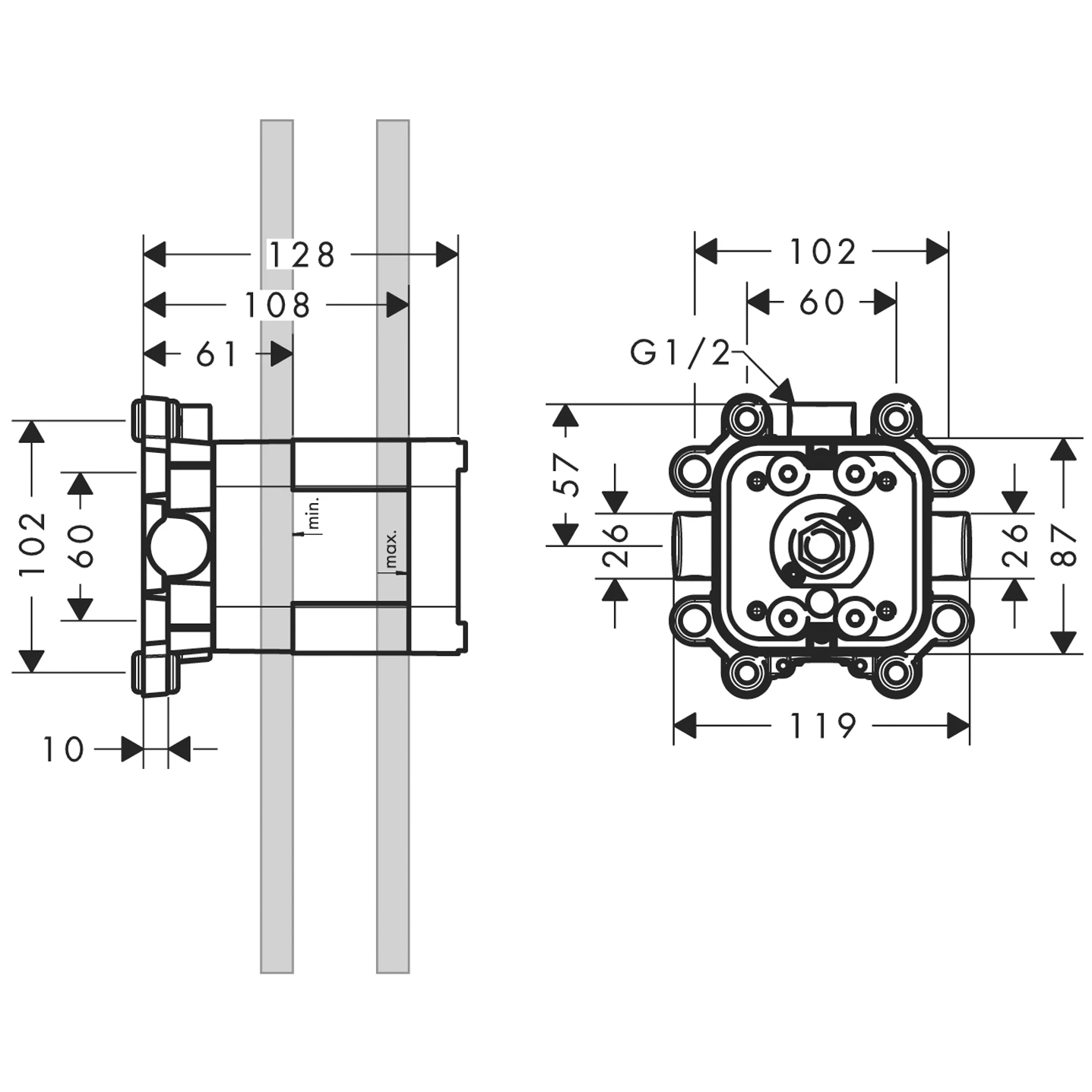 Grundset für Kopfbrause mit Brausearm Axor Starck 240x240mm