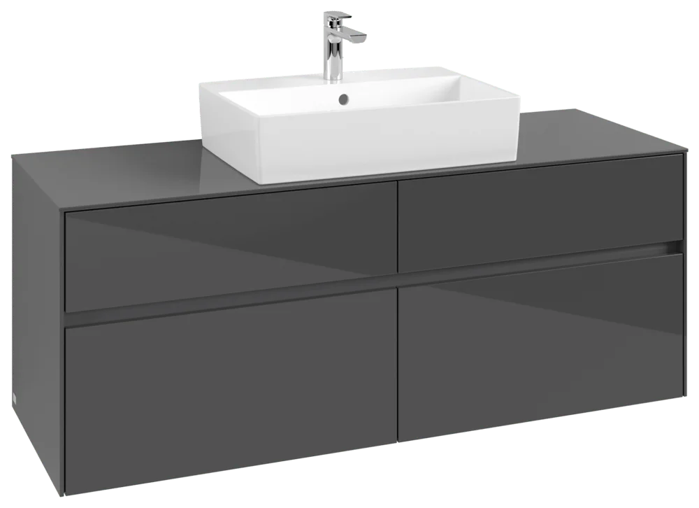 Villeroy & Boch Waschbeckenunterschrank Collaro C13100, Eckig Glossy Grey, 1400x548x500 mm, 4 Auszüge mit SoftClosing, mittige Wanneneinbauposition