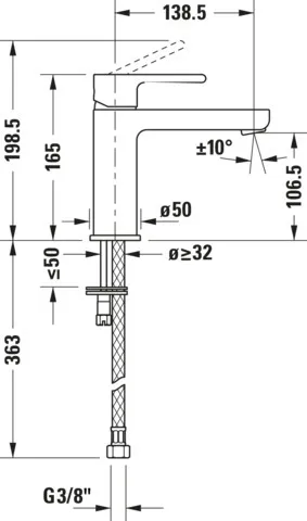 B.2 Einhebel-Waschtischmischer M Höhe 165 Ausladung 138,5 mm