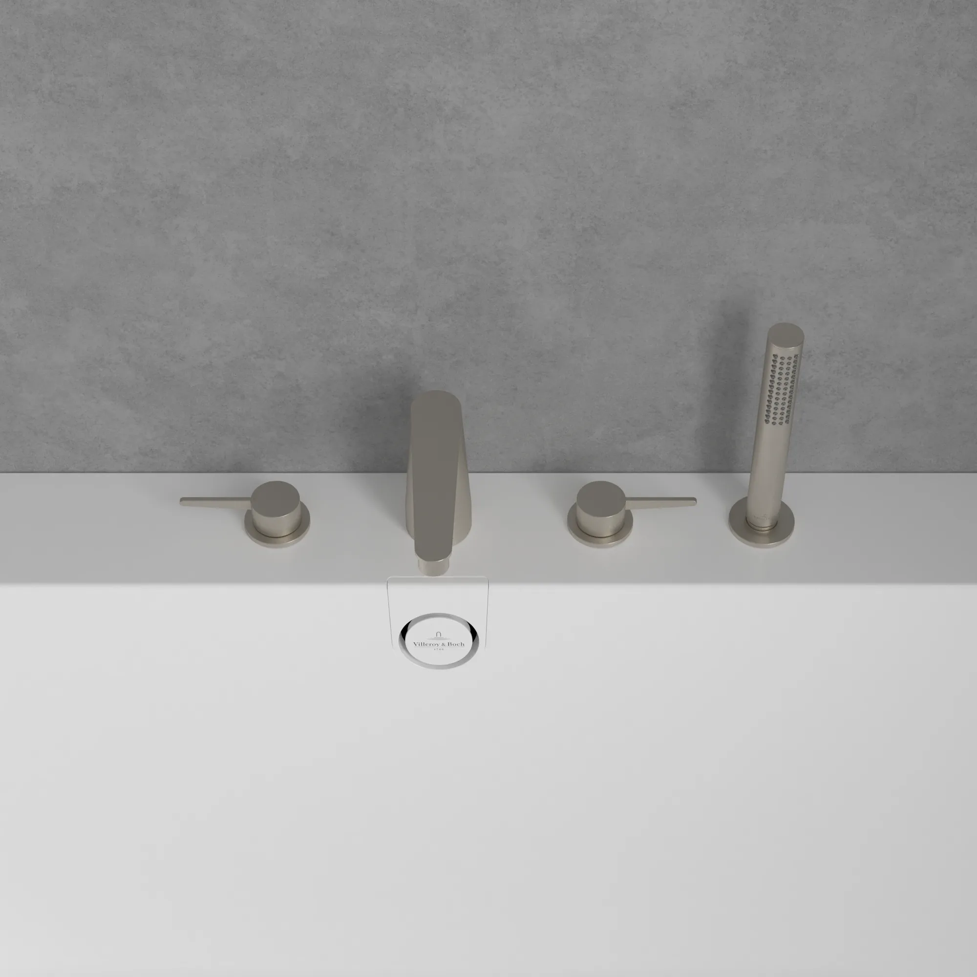 Zweihand-Wannenarmatur „Conum“ Ausladung 129 mm in Brushed Nickel Matt Zweihand-Wannenarmatur „Conum“ Ausladung 129 mm in Brushed Nickel Matt