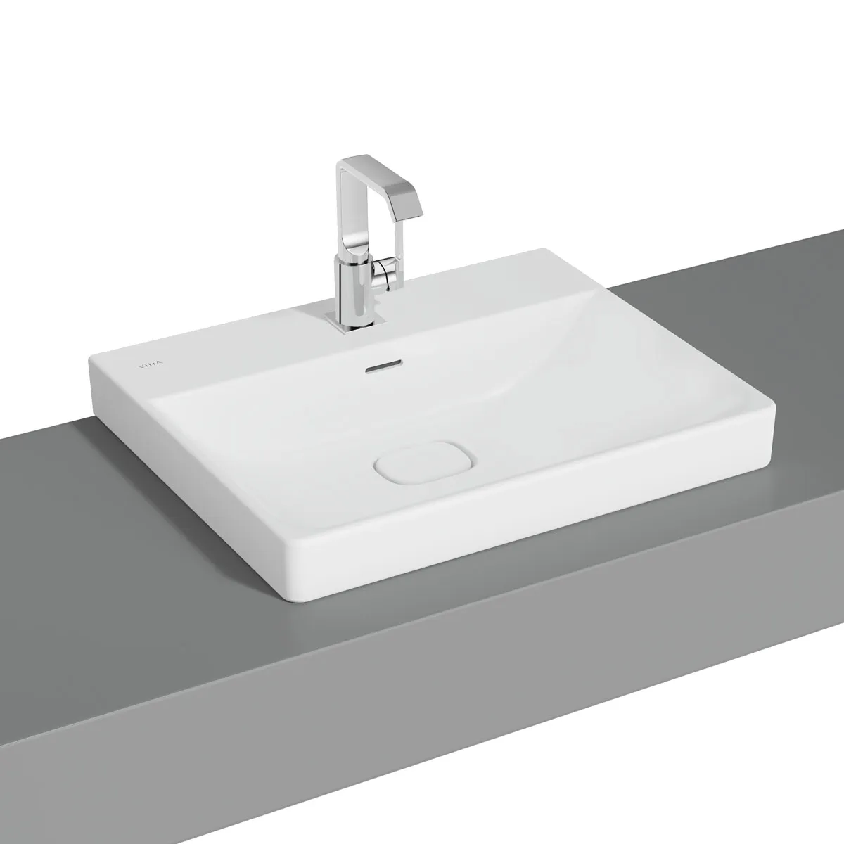 New Metropole Aufsatzwaschtisch wandgebunden rechteckig 60 x 47 cm mit Hahnloch mit Überlaufschlitz Edelweiß mit Oberflächenveredelung Clean