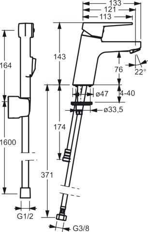 HA Einhebelmischer Waschtischbatterie HANSATWIST 0930 Ausladung 121 mm DN15 Chrom