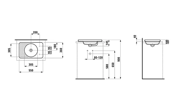 Laufen Einbauwaschtisch von oben VAL 360x550x145, 1 Hahnloch links, Überlauf, semi-trockene Bereiche links und rechts, graphit matt Laufen Einbauwaschtisch von oben VAL 360x550x145, 1 Hahnloch links, Überlauf, semi-trockene Bereiche links und rechts, graphit matt