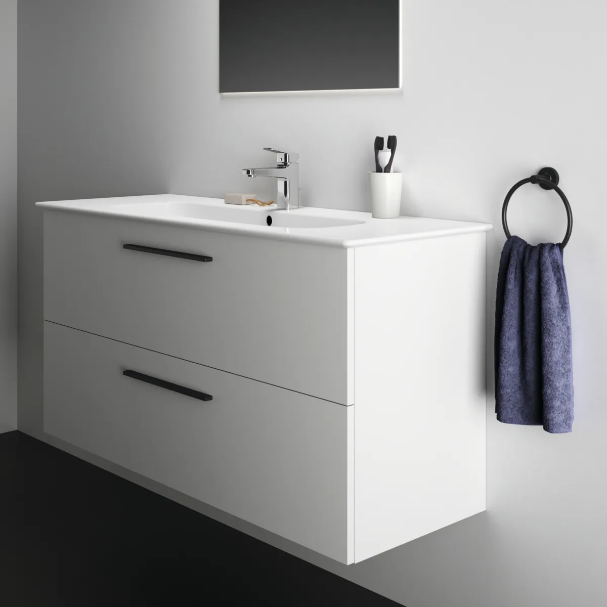Möbelpaket i.life A mit Waschtisch 120cm und Unterschrank mit chrom Griff Weiß matt