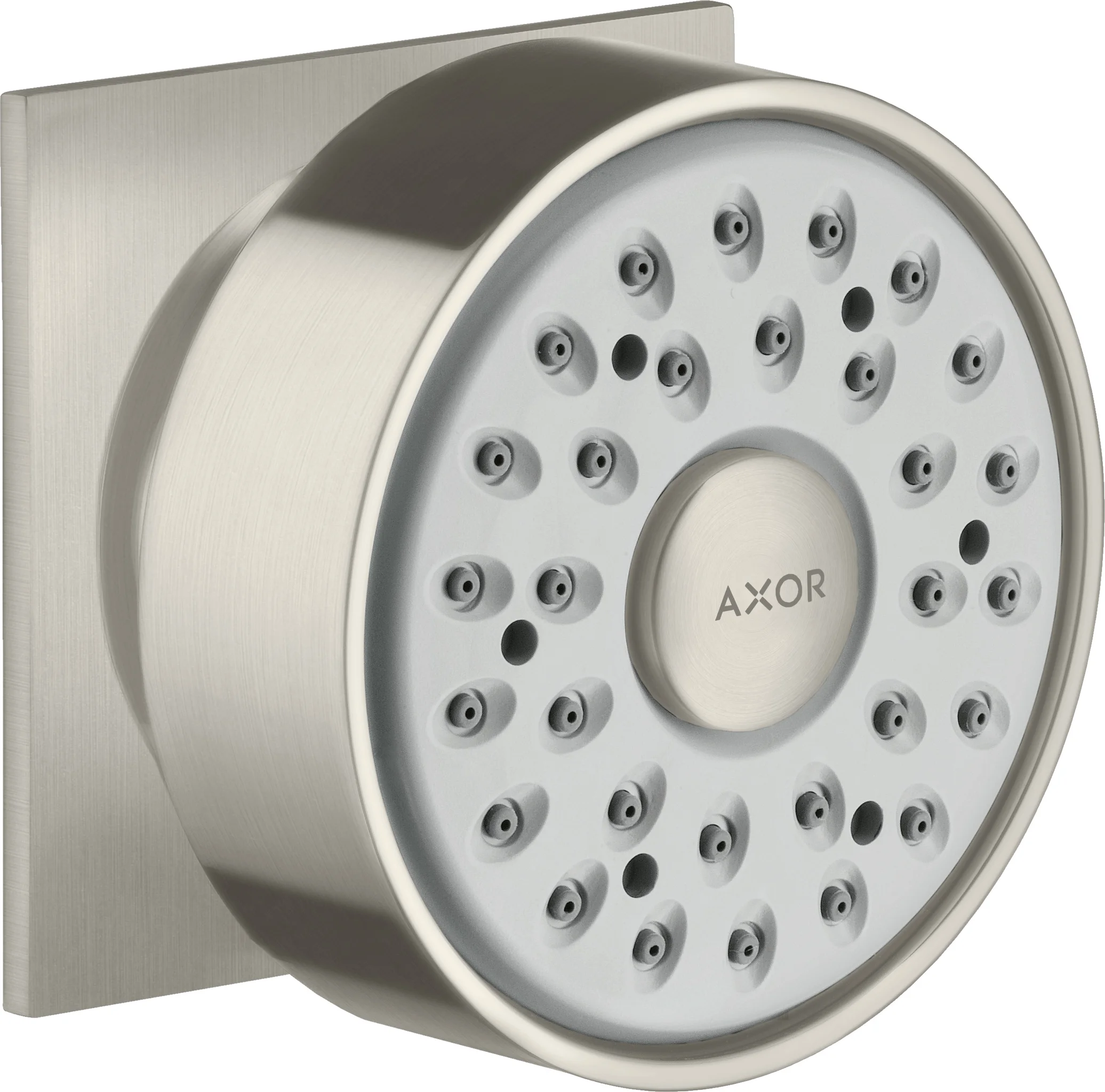 Hansgrohe AXOR Seitenbrause 1-Jet eckig, Edelstahl Optic, 65 mm Brausekopfgröße, verstellbarer Winkel, Rain Strahl, 5 l/min Durchfluss Hansgrohe AXOR Seitenbrause 1-Jet eckig, Edelstahl Optic, 65 mm Brausekopfgröße, verstellbarer Winkel, Rain Strahl, 5 l/min Durchfluss