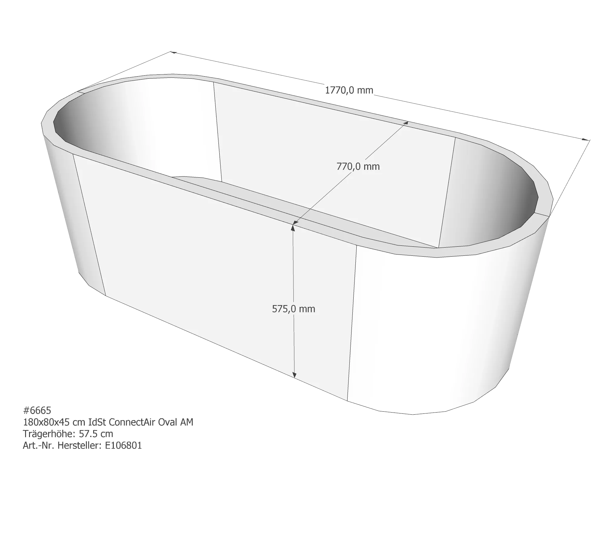 Badewannenträger für Ideal Standard Connect-Air 180 × 80 × 45 cm