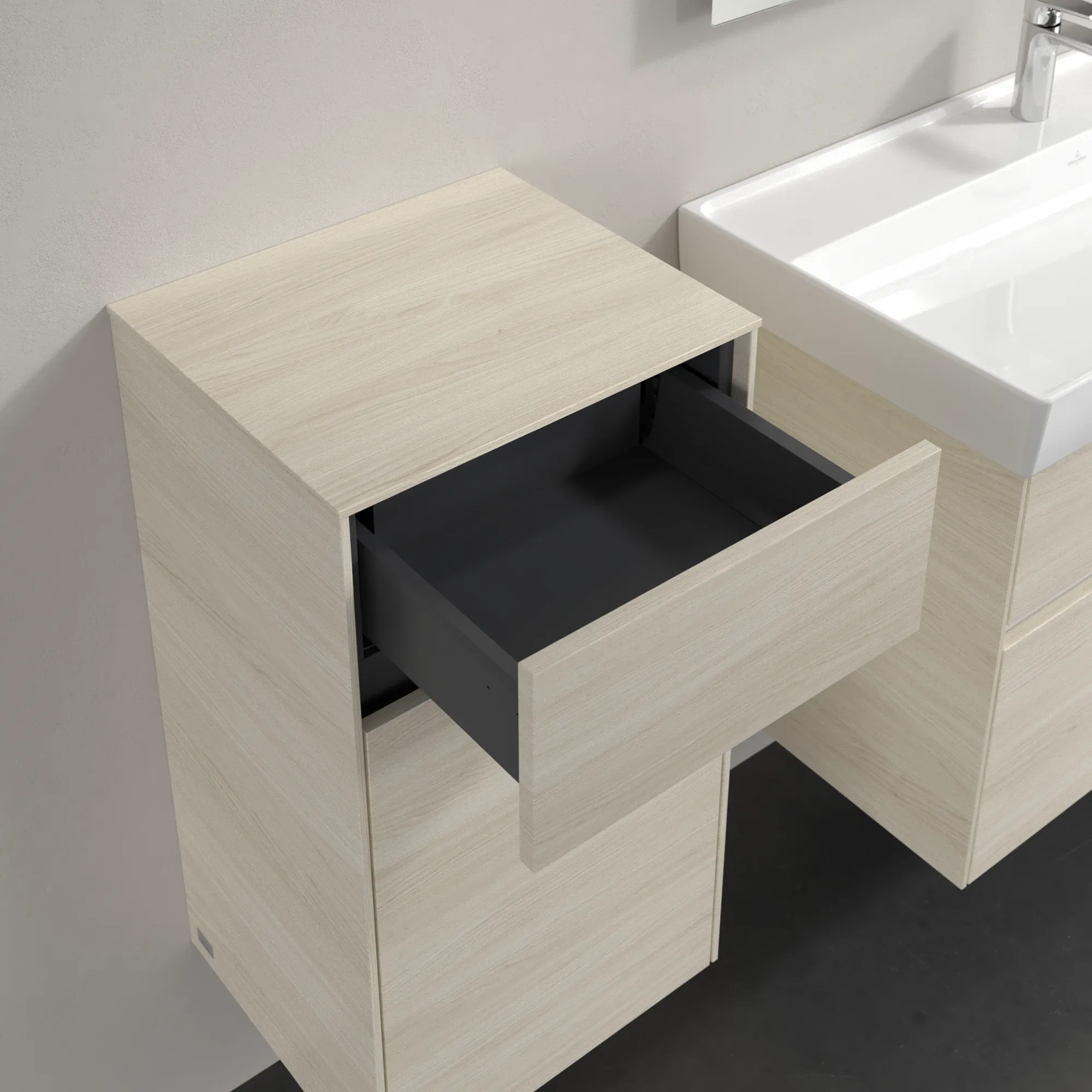 Villeroy & Boch Seitenschrank „Collaro“ 1 Tür, 1 Auszug / Schublade 40,4 × 74,8 × 34,9 cm 1 Tür, Anschlag (Scharnier) links, 1 Auszug / Schublade Villeroy & Boch Seitenschrank „Collaro“ 1 Tür, 1 Auszug / Schublade 40,4 × 74,8 × 34,9 cm 1 Tür, Anschlag (Scharnier) links, 1 Auszug / Schublade